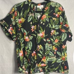 Charter Club Black Floral Button Down Shirt NWT